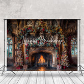 Lofaris Retro Luxury Brown Wall Fireplace Christmas Backdrop